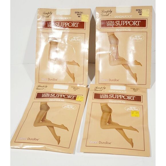 4 Simply Great Pantyhose Extra Tall White 960/ Sandalfoot Ultra Sheer Support. - Picture 2 of 12
